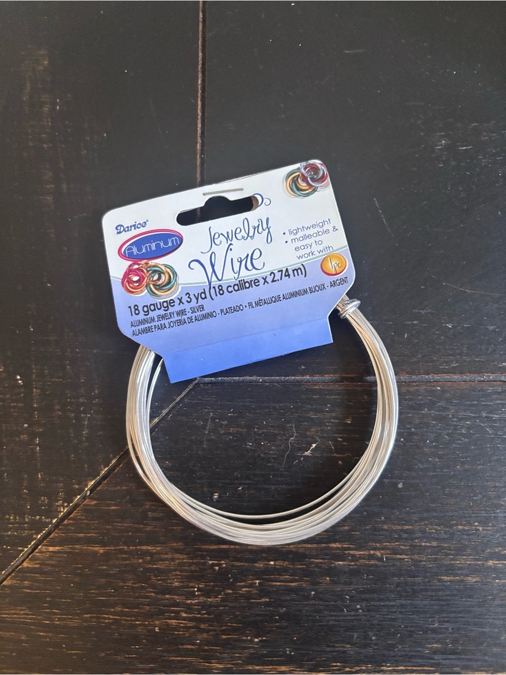 Darice Aluminum Jewelry Wire - Silver 18 Gauge x 3 yd Lightweight Malleable